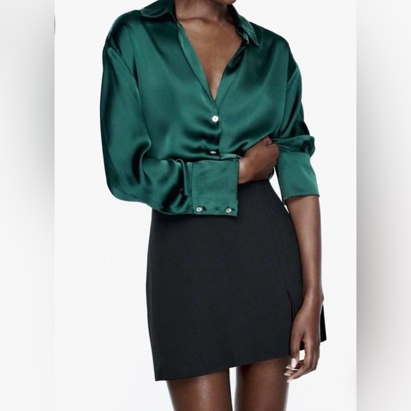Zara Elegant Forest Green Women's Blouse, Size S - Picture 2 of 10